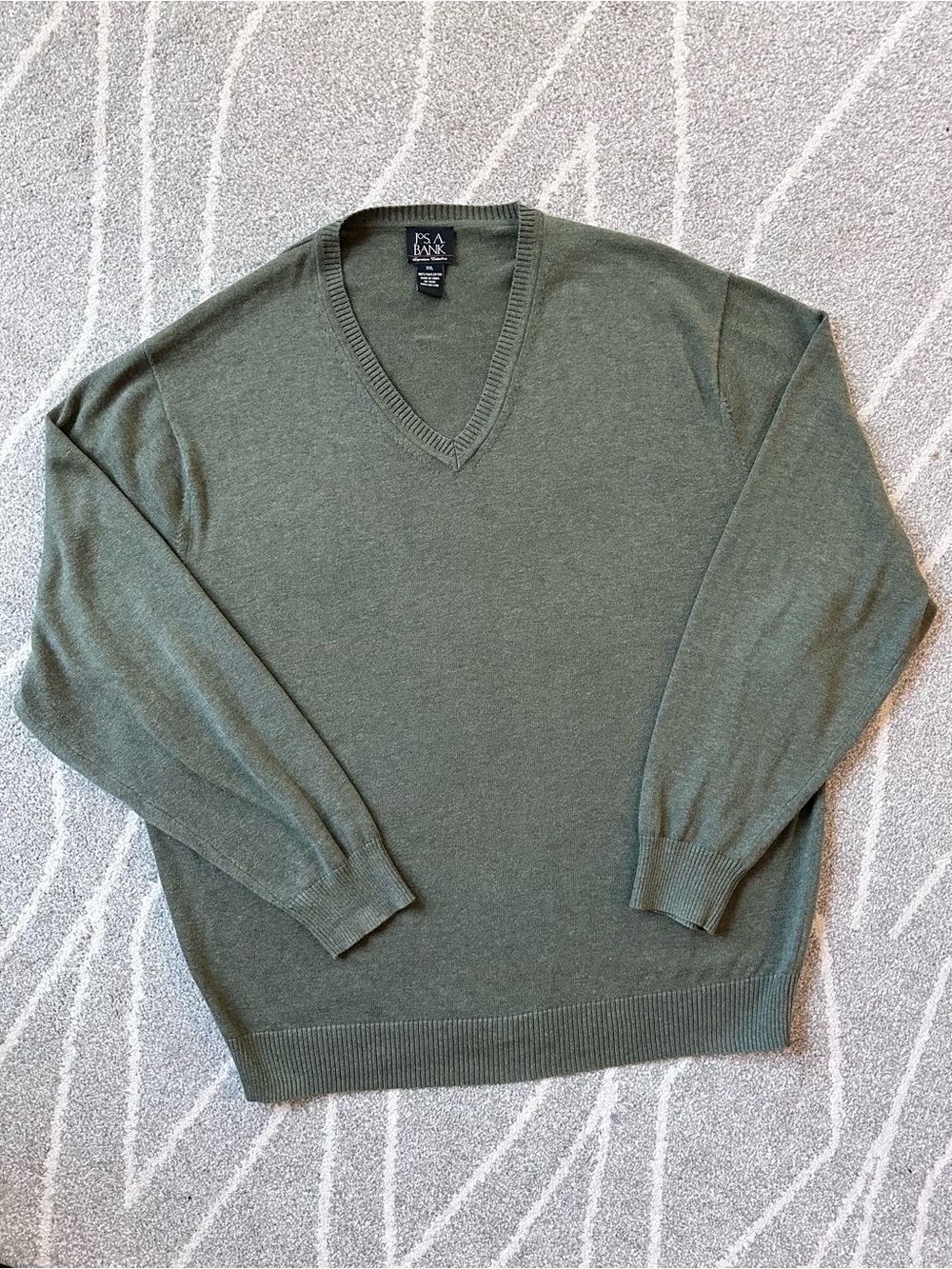 Jos. A. Bank Olive Green Pima Cotton V-neck Sweater